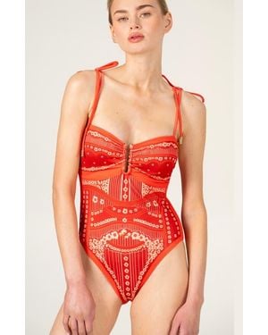 Jessie Zhao New York Sunset Safari Reversible One Piece Swimsuit - Red