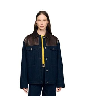 Sandro Denim And Leather Jacket - Blue