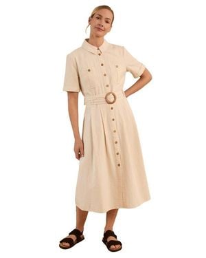 Celtic & Co. Belted Safari Midi Shirt Dress - Natural