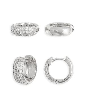 Nordstrom Pavé Cubic Zirconia Huggie & Ear Cuff Set - White
