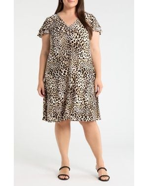 Anne Klein Leopard Print V-Neck Swing Dress - Multicolor
