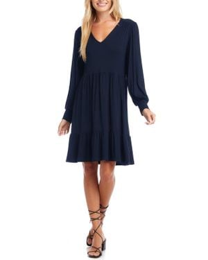Karen Kane Long Sleeve Tiered Dress - Blue