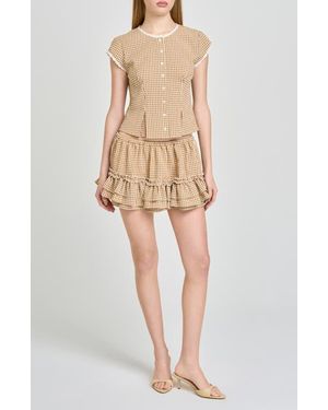 Wayf Aria Gingham Ruffle Miniskirt - Natural