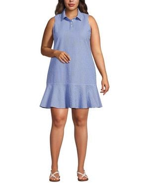 Lands' End Seersucker Tennis Dress - Blue