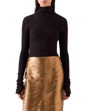 Akris Cashmere & Silk Rib Funnel Neck Sweater - Black