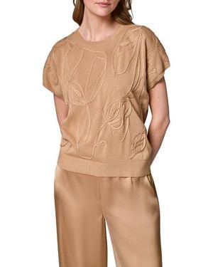 Donna Karan Embroidered Short Sleeve Cotton Sweater - Brown