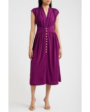 Anne Klein V-Neck Midi Dress - Purple