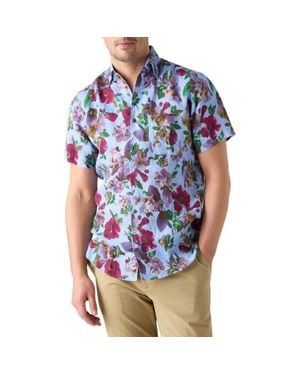 Robert Talbott Morgan Printed Floral Linen Short Sleeve Shirt - Blue