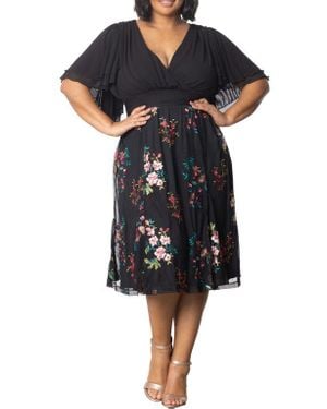 Kiyonna Lillian Embroidered Flutter Sleeve Cocktail Dress - Black