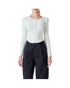 Endless Rose Shoulder Pad Rib Knit Top - Gray