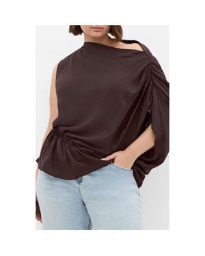 City Chic Ariel Asymmetric Shirt - Brown