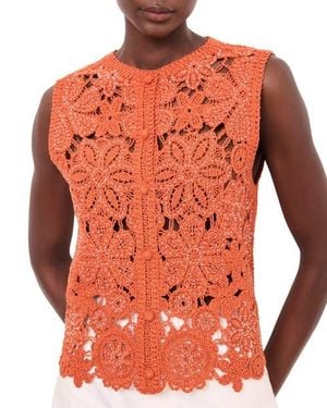 Mint Velvet Cotton Blend Crochet Top - Orange