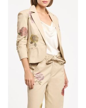 Cinq À Sept Beaded Floral Stretch Cotton Jacket - Natural