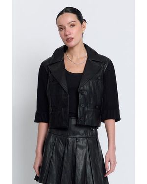 Central Park West Quinn Cropped Vegan X Sweater Jacket - Black