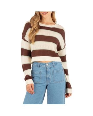 Hurley Delta Striped Cropped Open Knit Sweater - Blue