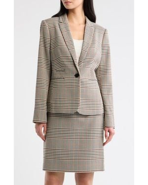 Tahari One-Button Plaid Blazer - Brown