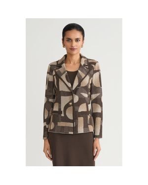Ming Wang Tailored Geometric Jacquard Knit Blazer - Brown