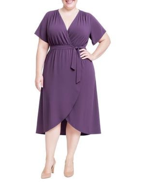 Standards & Practices Tie Front Faux Wrap Midi Dress - Purple