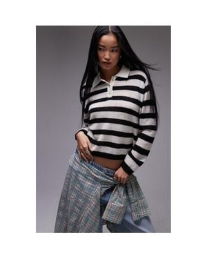 TOPSHOP Stripe Polo Sweater - Gray