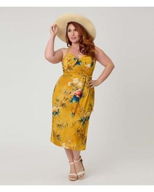 Unique Vintage Plus Size Leilani Sleeveless Sarong Dress - Yellow