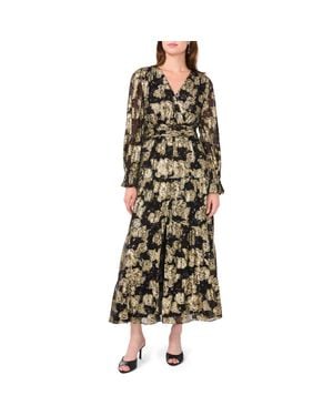 Halogen® Metallic Floral Long Sleeve Maxi Dress - Green