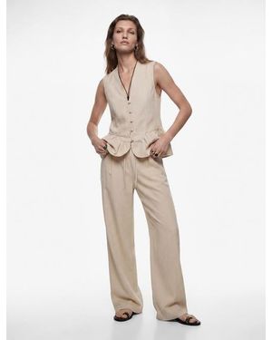 Koton V-Neck Sleeveless Linen Peplum Vest - Natural