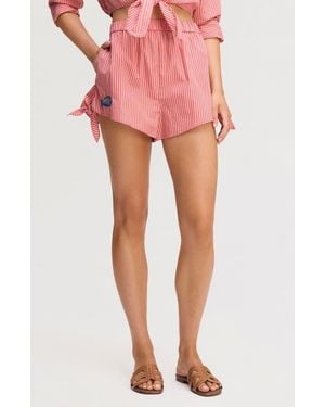 Sam Edelman Embroidered Sequin Stripe Cotton Poplin Shorts - Pink