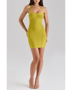 House Of Cb The Sculpt Halter Neck Bandage Minidress - Yellow