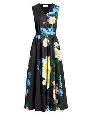 Tahari The Athena Moon Flower Sleeveless A-Line Dress - Blue