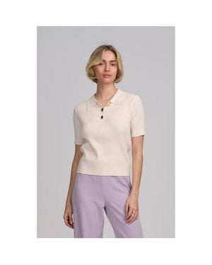 Elle Collection Fine Gauge Ribbed Short Sleeve Henley - Gray