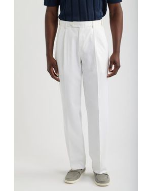 Berle Pleated Twill Pants - White