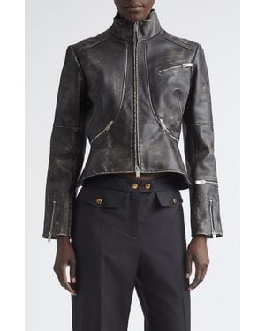 McQueen Crop Brushed Leather Jacket - Black