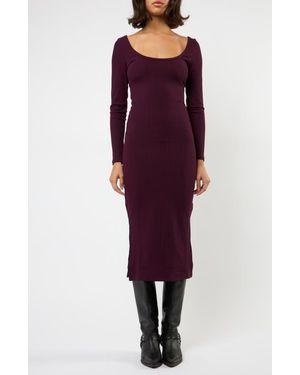 Viens Avec Moi The Flirt Fusion Long Sleeve Rib Dress - Purple