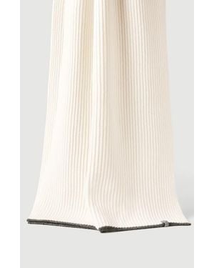 Brunello Cucinelli Cashmere English Rib Knit Scarf With Monili - Natural