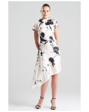 Natori Nara Silk Twill Asymmetric Pleated Dress - White