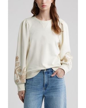 Treasure & Bond Embroidered Sleeve Cotton Sweatshirt - White