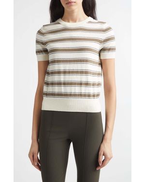 Vince Stripe Short Sleeve Cotton & Cashmere Sweater T-Shirt - Multicolor