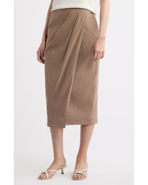Nordstrom Linen Blend Wrap Midi Skirt - Brown