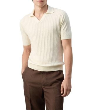 Mango Regular Fit Linen Blend Rib Polo - White