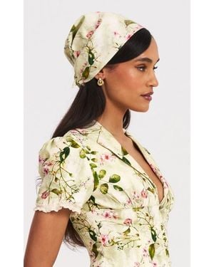 Miss Circle Spring Affair Print Linen Head Wrap Scarf - Green