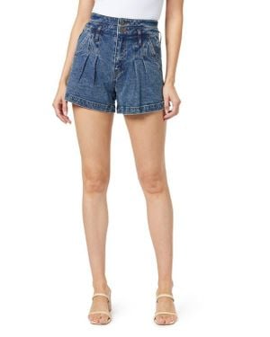 Habitual High Waist Pleat Front Denim Shorts - Blue