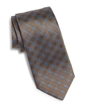 Canali Floral Medallion Silk Tie - Gray