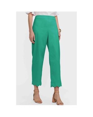 Foxcroft Elaine Scallop Hem Cotton Blend Crop Pants - Green
