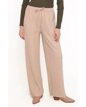 Petal & Pup Davis Pleated Wide Leg Knit Pants - Natural