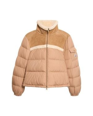 Moncler Aurore Genuine Shearling Trim Down Jacket - Natural