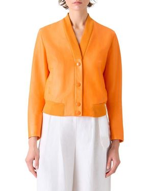 Akris Punto Crinkle Napa Leather Bomber Jacket - Orange
