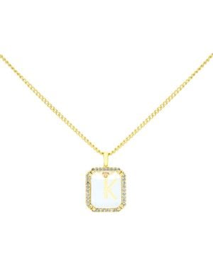 LA MENO Crystal Letter Square Pendant Necklace - Metallic