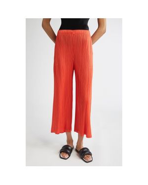 Pleats Please Issey Miyake Monthly Colors February Pleated Crop Wide Leg Pants - Red