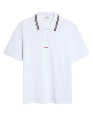 Versace Greca Collar Cotton Piqué Polo - Blue