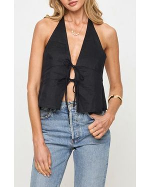 LSPACE April Tie Front Halter Linen Cover-Up Top - Blue